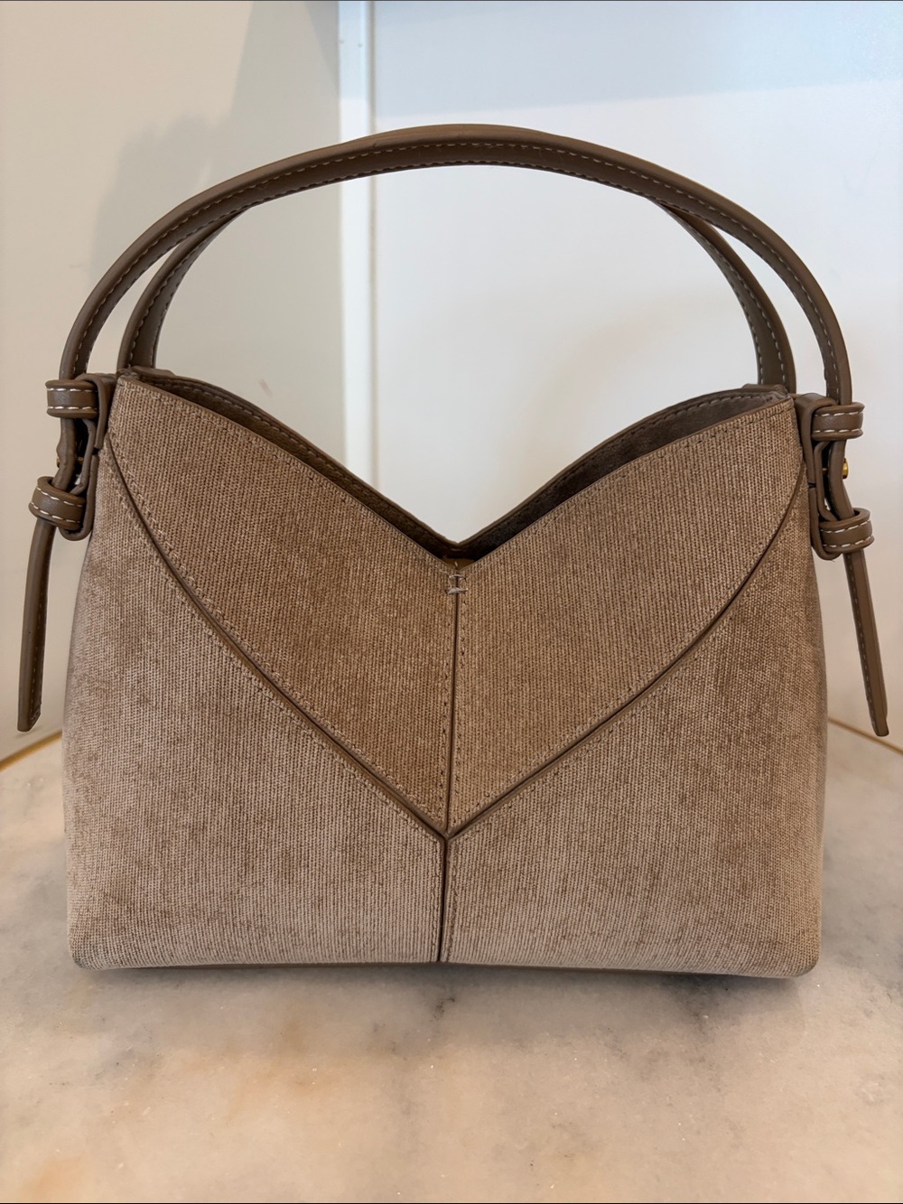 Zara Beige Brown Structured Shoulder Bag